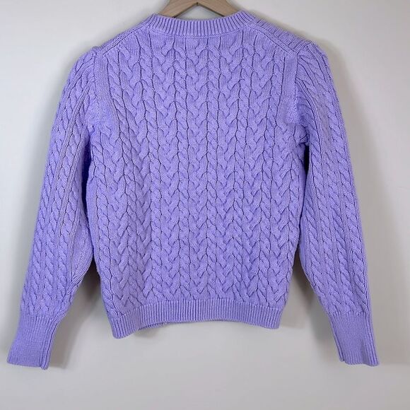 J. Crew Womens Cable Knit Purple Lavender Cotton Sweater Crewneck Size Medium - Picture 4 of 8